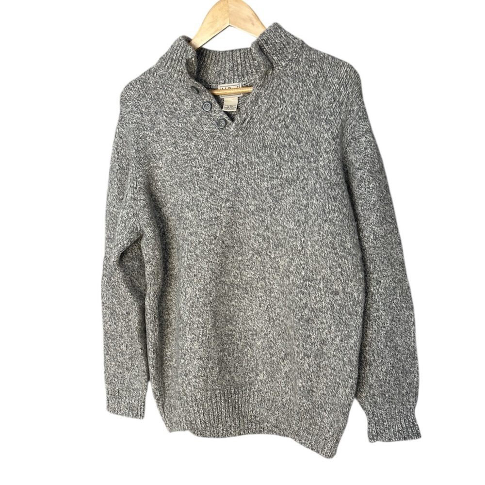 L.L. Bean 100% Lambswool Henley Sweater Heather Grey XL/L Grandpacore - Picture 4 of 8